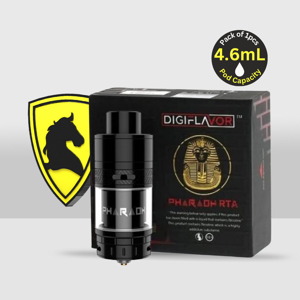 Digiflavor Pharaoh RTA 27mm 4.6mL by RiP Trippers | High-Performance Rebuildable and Expandable Tank Up to 7.6mL for Superior Flavor & Cloud Production - Black - Seef Vape